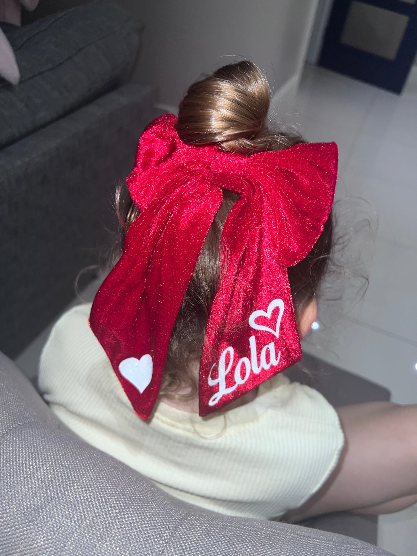 Large red personalised velvet bow