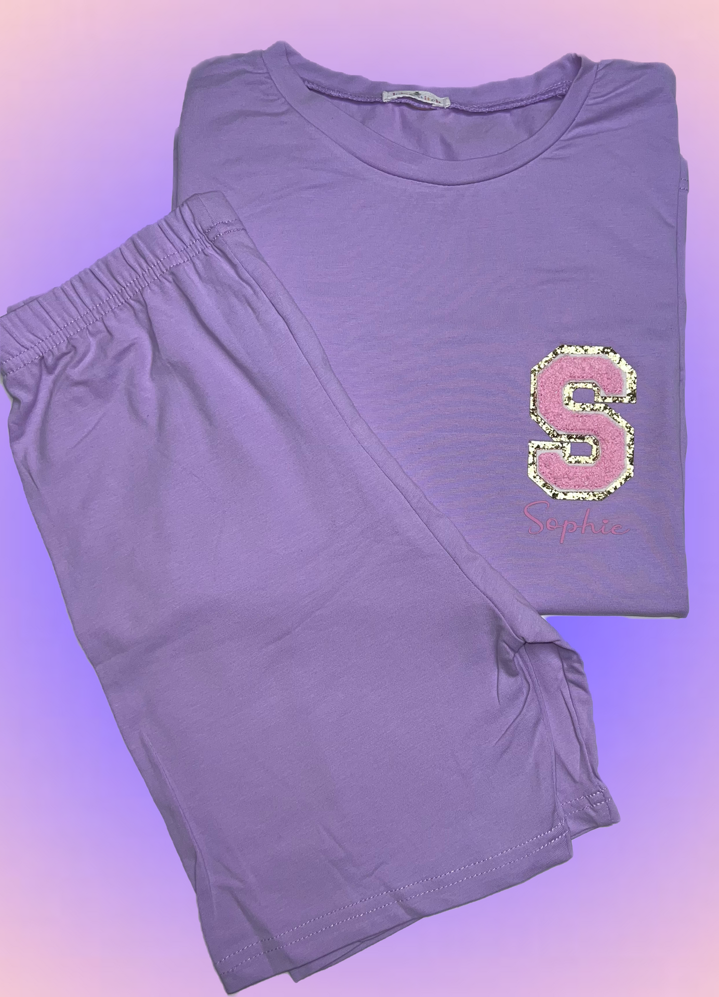 Kids personalised initial glitter shorts/t-shirt set