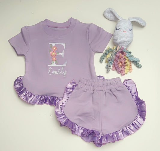 Baby personalised initial ruffle short/t-shirt set