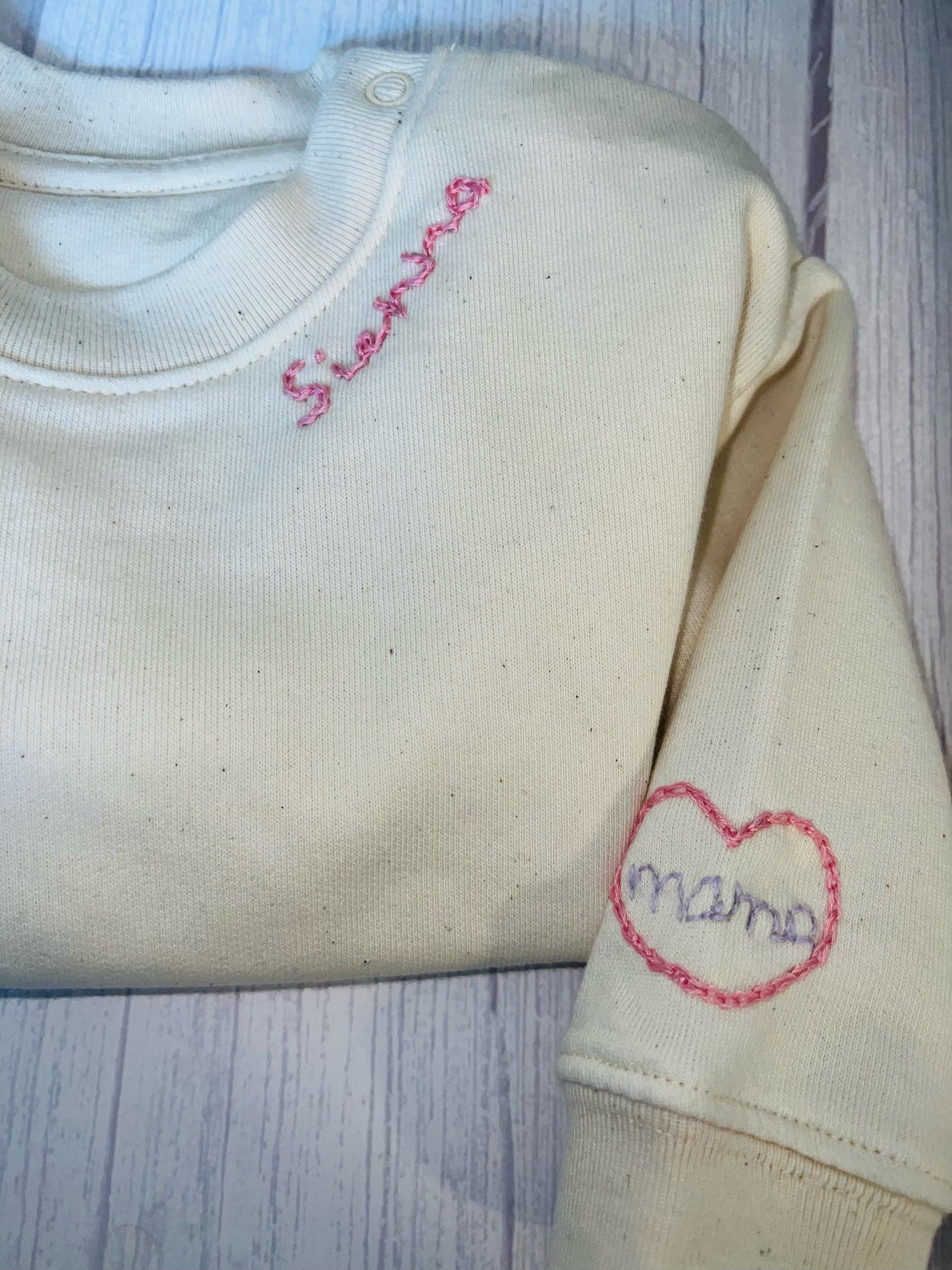 Kids Hand Embroidered Personalised Neck/sleeve detail Sweatshirt